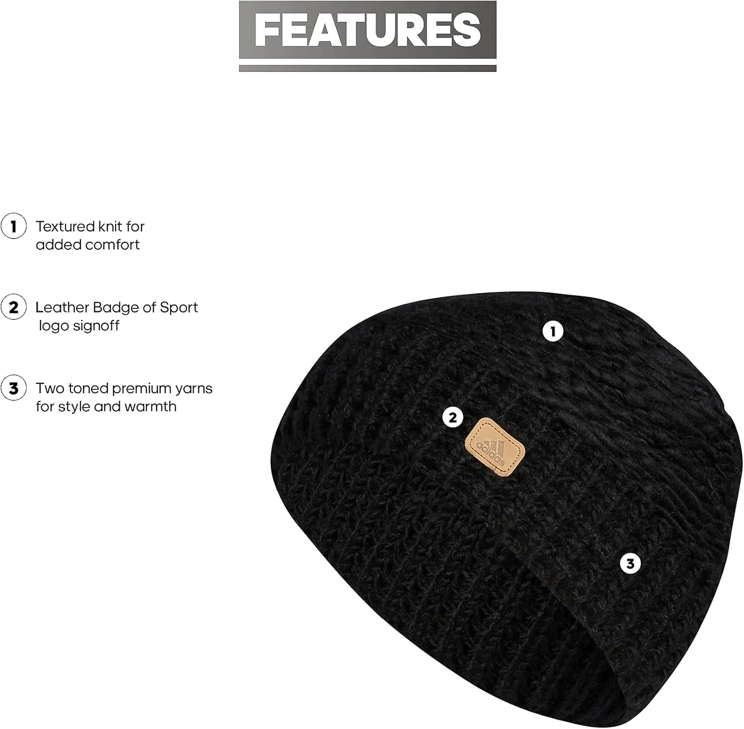 adidas Women's Whittier Beanie, standard fit acrylic knit skull cap/hat for winter