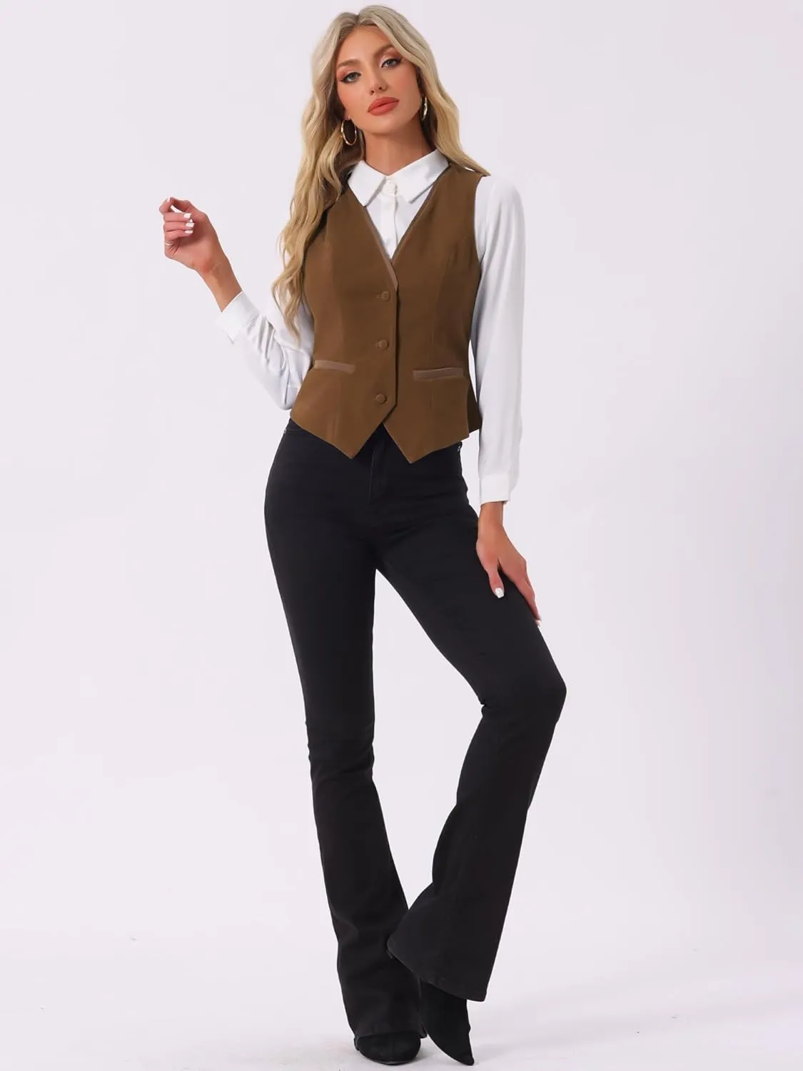Allegra K Velvet Suit Waistcoat for Women's Retro Sleeveless Steampunk Blazer Dressy Vest