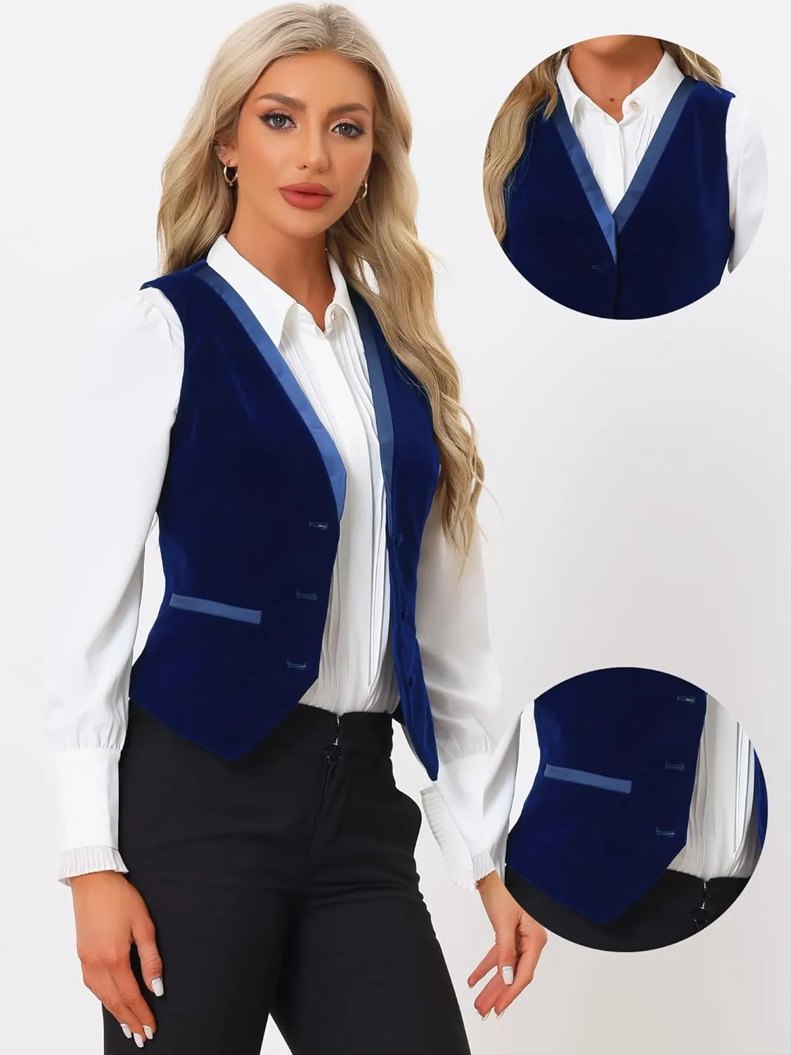 Allegra K Velvet Suit Waistcoat for Women's Retro Sleeveless Steampunk Blazer Dressy Vest