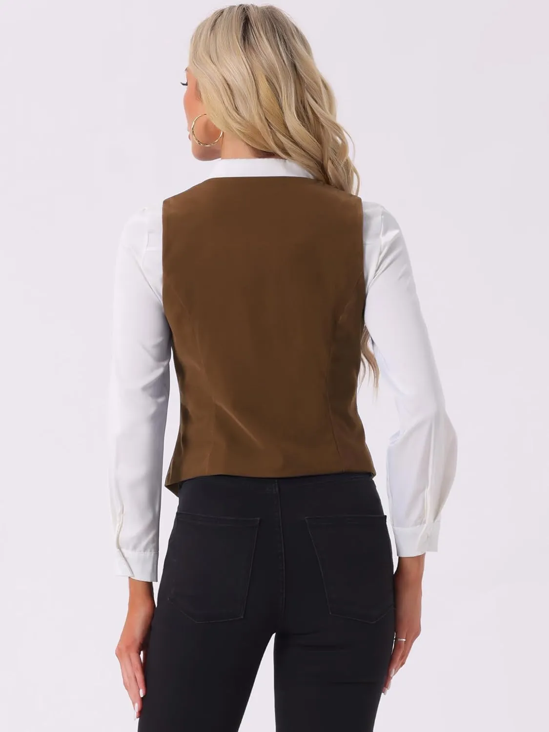 Allegra K Velvet Suit Waistcoat for Women's Retro Sleeveless Steampunk Blazer Dressy Vest