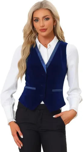Allegra K Velvet Suit Waistcoat for Women's Retro Sleeveless Steampunk Blazer Dressy Vest