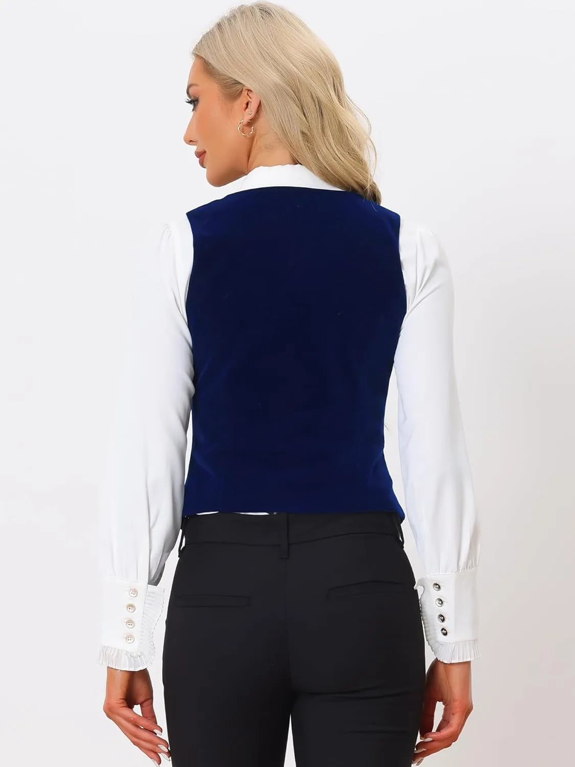 Allegra K Velvet Suit Waistcoat for Women's Retro Sleeveless Steampunk Blazer Dressy Vest