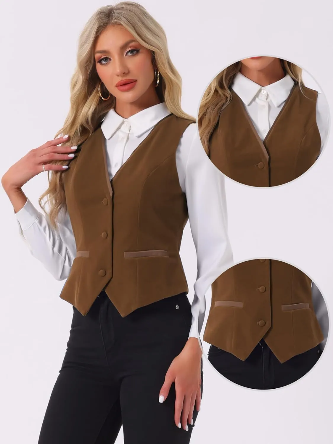 Allegra K Velvet Suit Waistcoat for Women's Retro Sleeveless Steampunk Blazer Dressy Vest