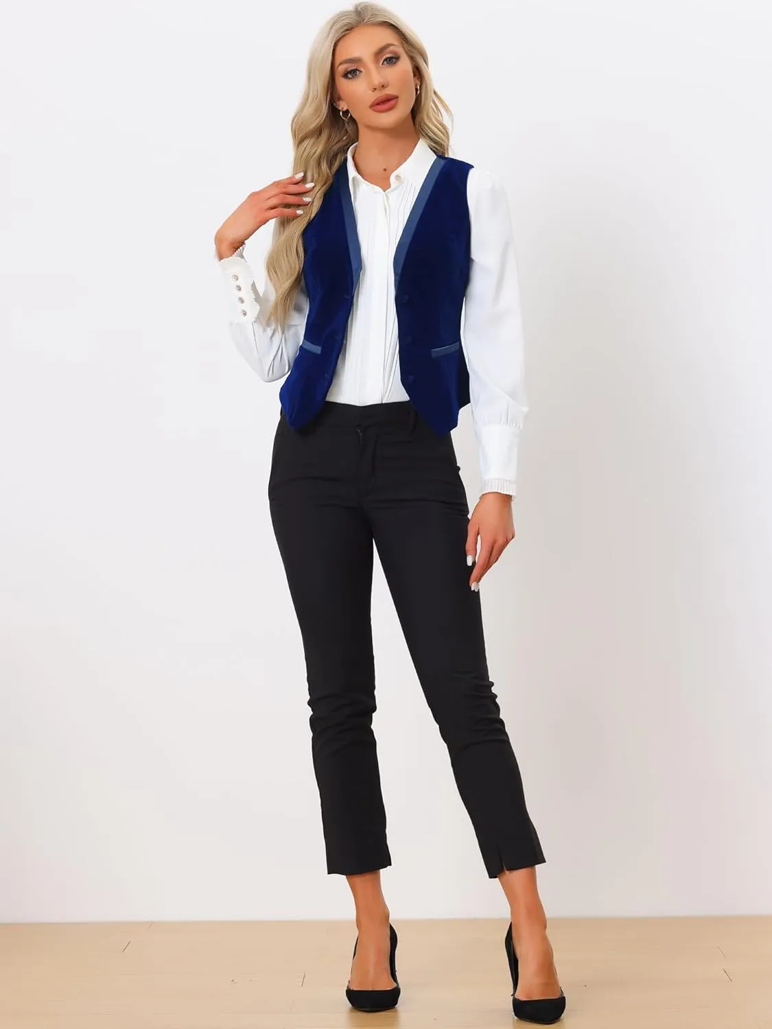 Allegra K Velvet Suit Waistcoat for Women's Retro Sleeveless Steampunk Blazer Dressy Vest