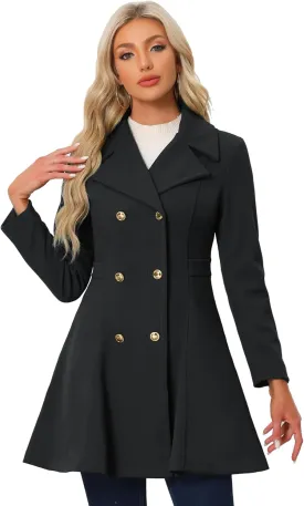 Allegra K Winter Long Coat for Women's Lapel Collar Double Breast Coats
