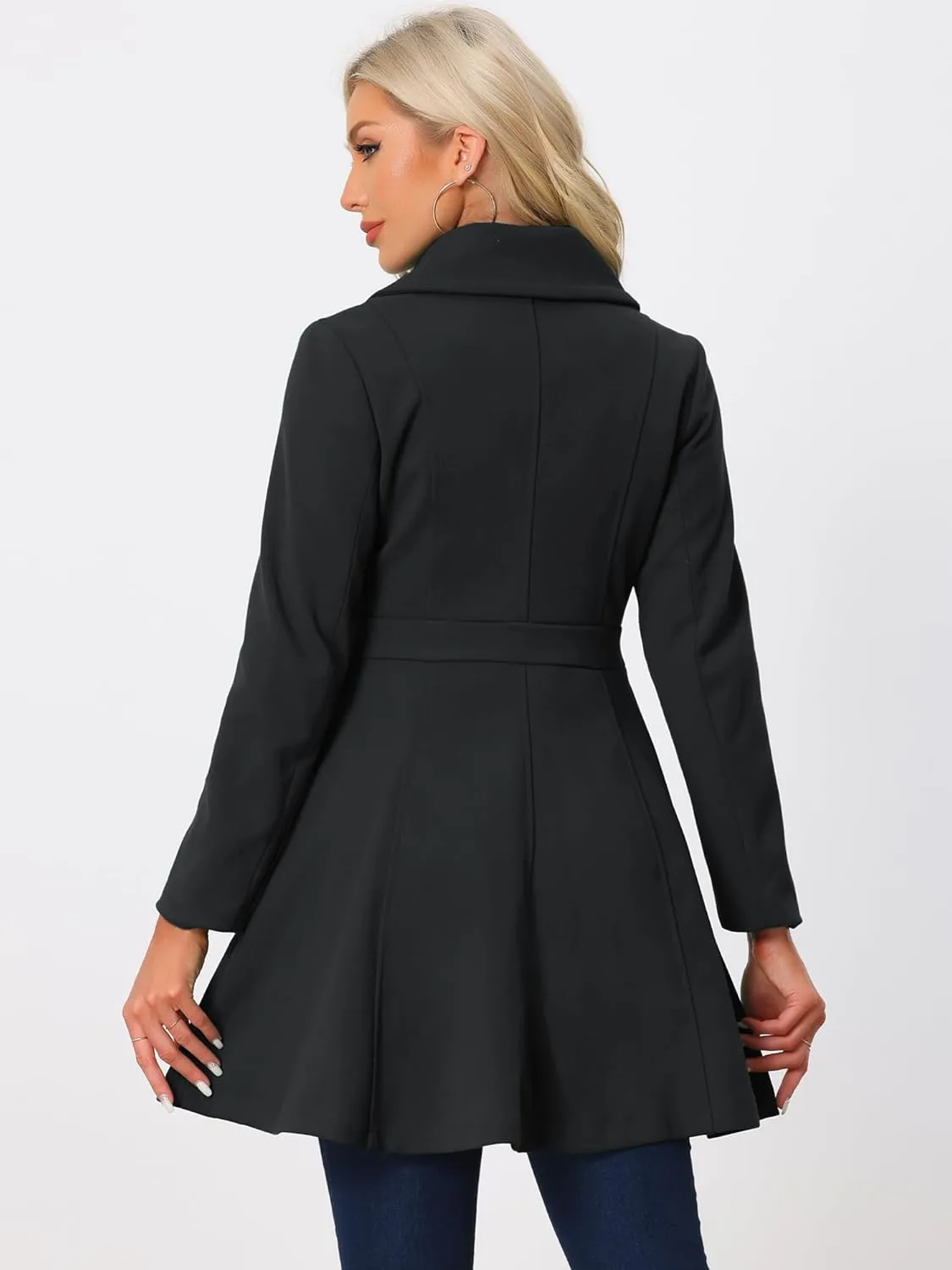 Allegra K Winter Long Coat for Women's Lapel Collar Double Breast Coats