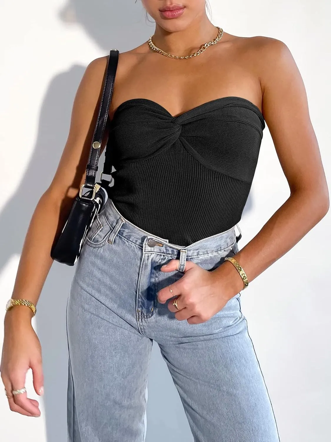 ANRABESS Tube Top for Women Summer Strapless Bandeau Knit Twist Knot Corset Crop Basic Tank Top 2025 Vacation Outfits Clothes