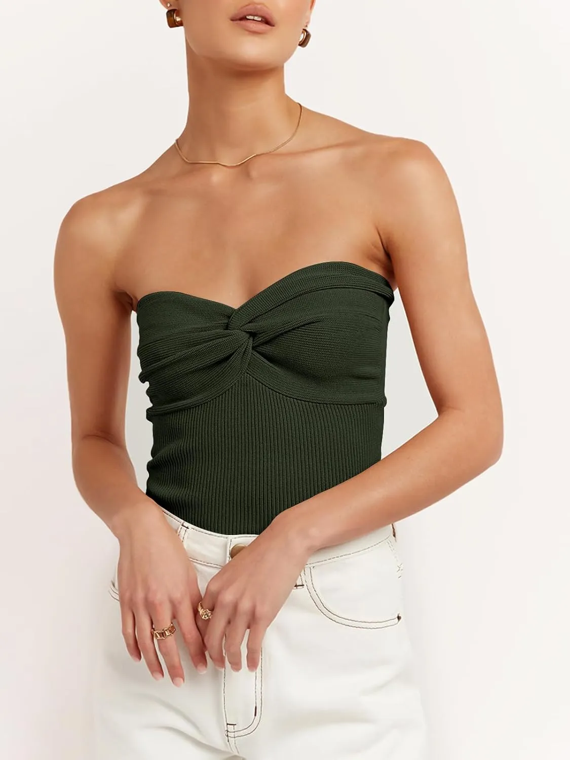 ANRABESS Tube Top for Women Summer Strapless Bandeau Knit Twist Knot Corset Crop Basic Tank Top 2025 Vacation Outfits Clothes