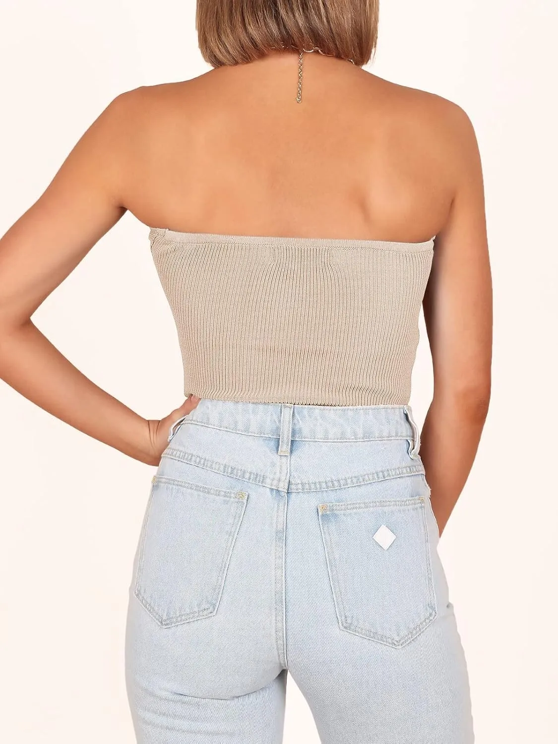 ANRABESS Tube Top for Women Summer Strapless Bandeau Knit Twist Knot Corset Crop Basic Tank Top 2025 Vacation Outfits Clothes