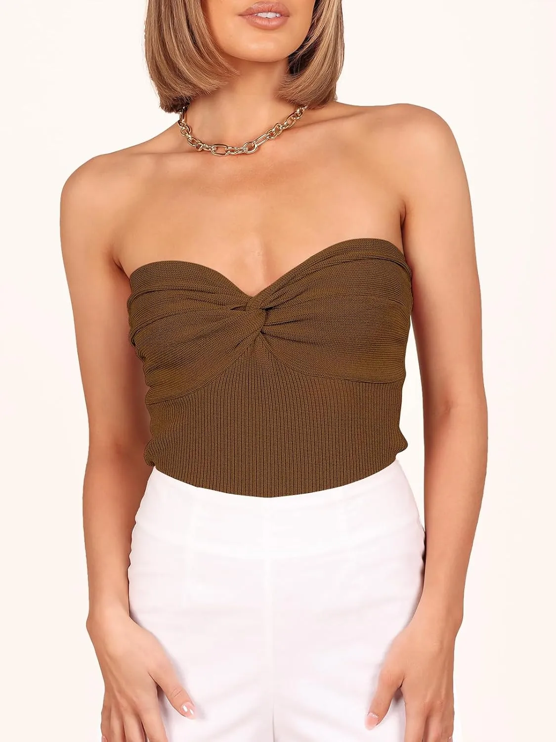 ANRABESS Tube Top for Women Summer Strapless Bandeau Knit Twist Knot Corset Crop Basic Tank Top 2025 Vacation Outfits Clothes