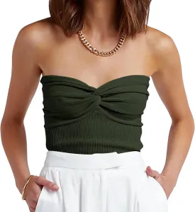 ANRABESS Tube Top for Women Summer Strapless Bandeau Knit Twist Knot Corset Crop Basic Tank Top 2025 Vacation Outfits Clothes