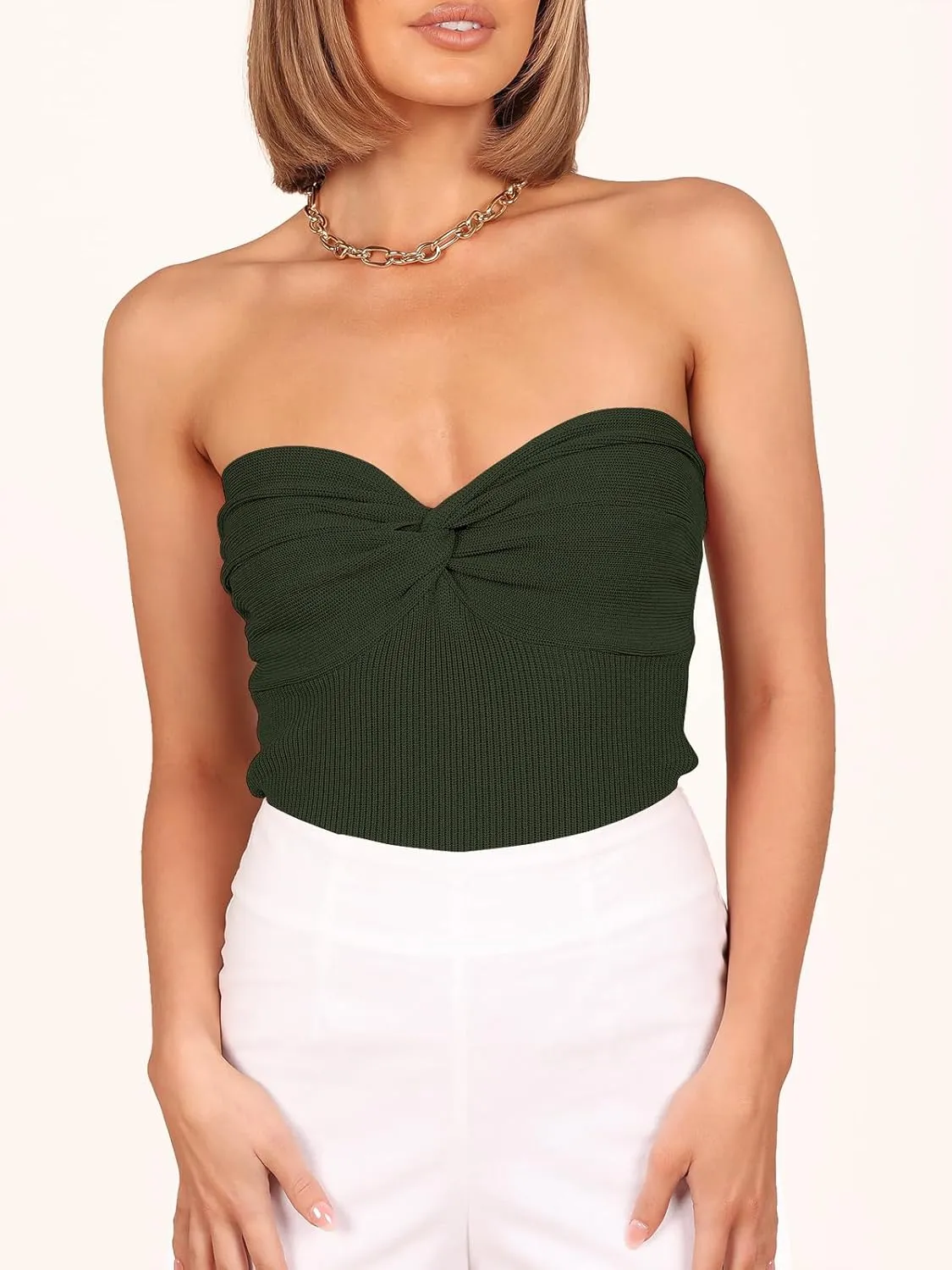 ANRABESS Tube Top for Women Summer Strapless Bandeau Knit Twist Knot Corset Crop Basic Tank Top 2025 Vacation Outfits Clothes