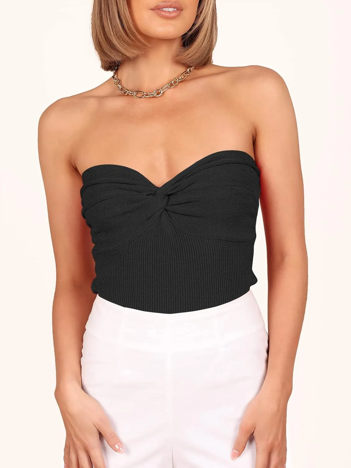 ANRABESS Tube Top for Women Summer Strapless Bandeau Knit Twist Knot Corset Crop Basic Tank Top 2025 Vacation Outfits Clothes