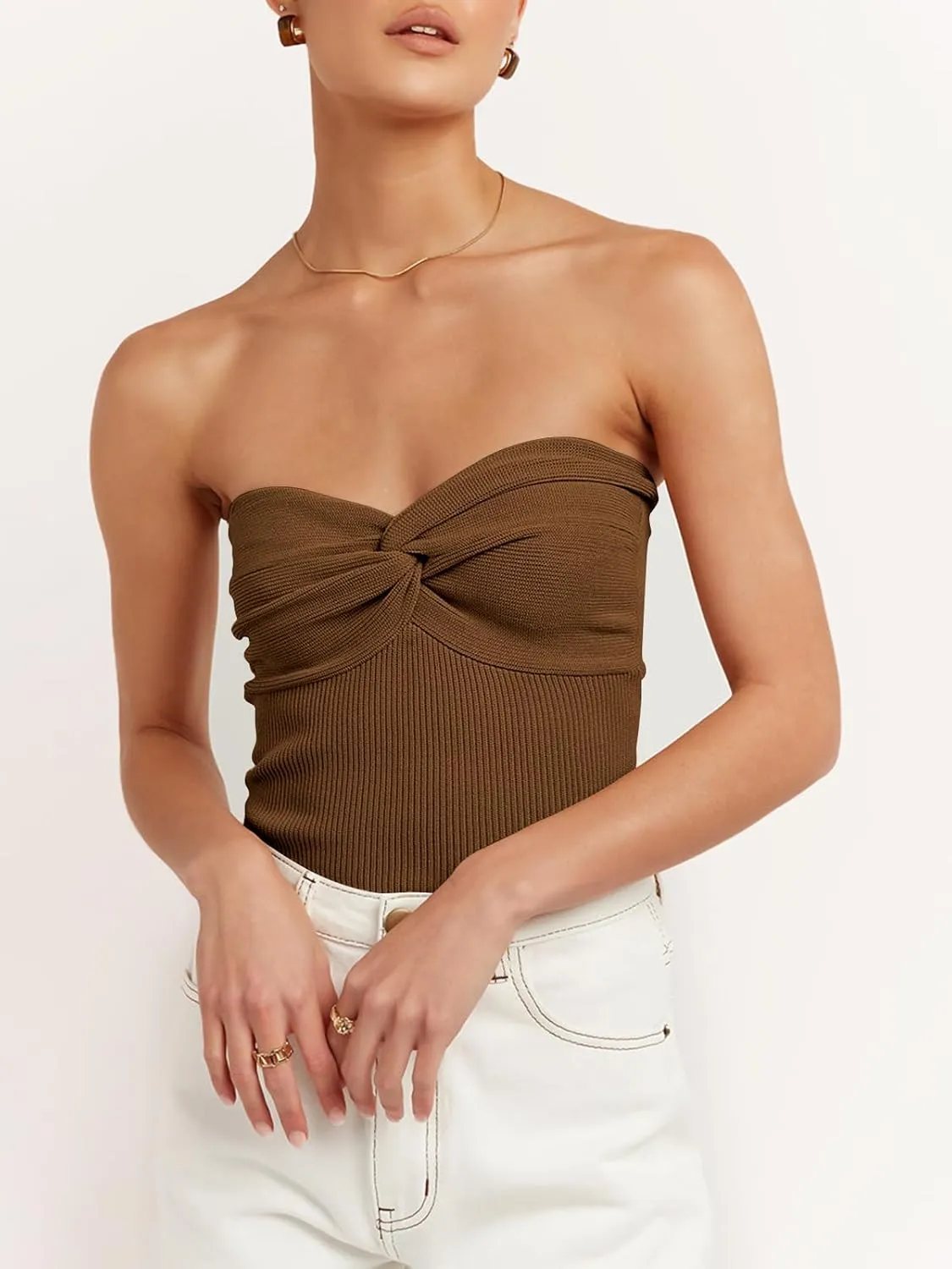ANRABESS Tube Top for Women Summer Strapless Bandeau Knit Twist Knot Corset Crop Basic Tank Top 2025 Vacation Outfits Clothes