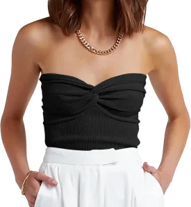 ANRABESS Tube Top for Women Summer Strapless Bandeau Knit Twist Knot Corset Crop Basic Tank Top 2025 Vacation Outfits Clothes