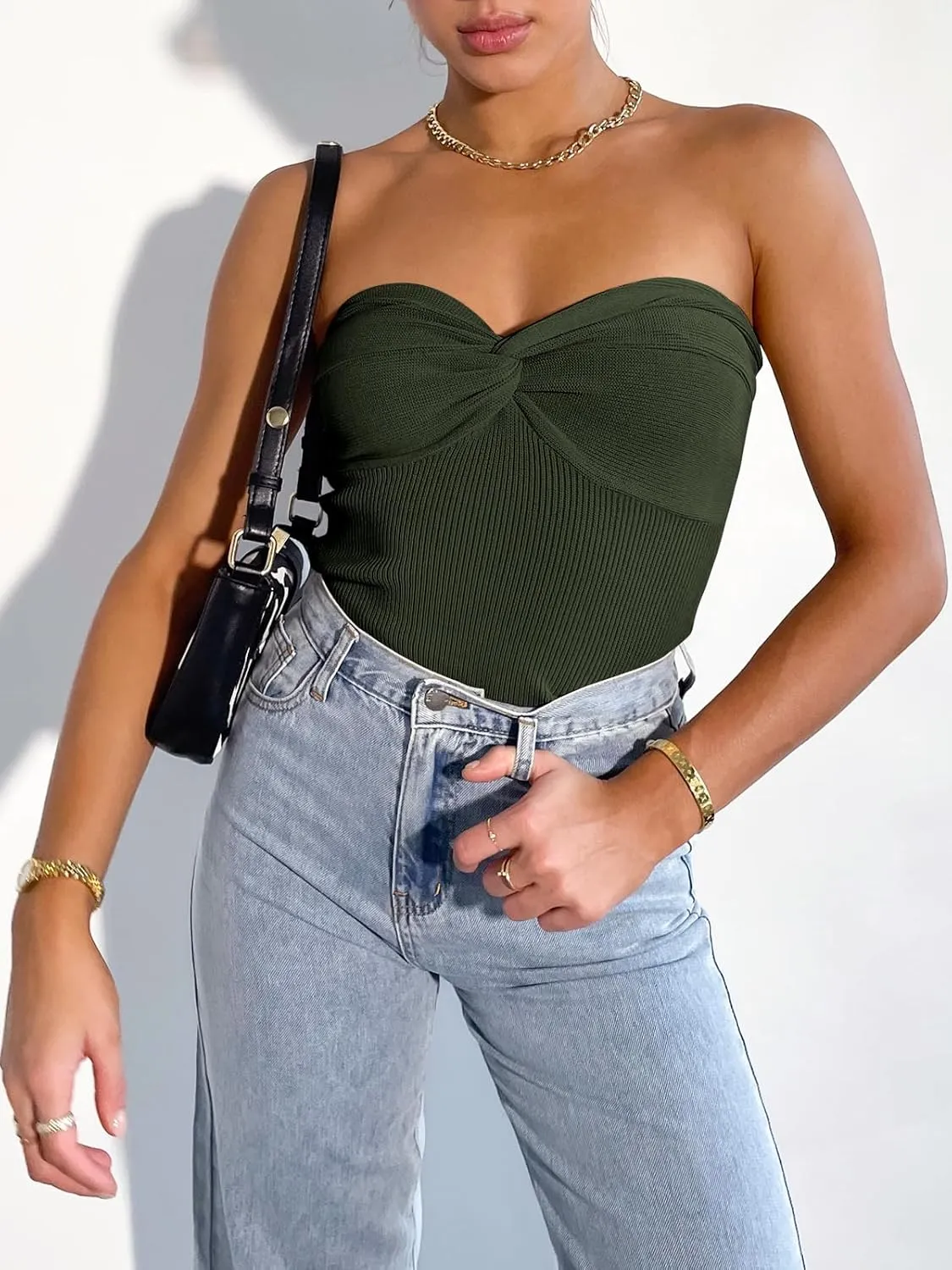 ANRABESS Tube Top for Women Summer Strapless Bandeau Knit Twist Knot Corset Crop Basic Tank Top 2025 Vacation Outfits Clothes