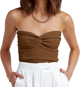 ANRABESS Tube Top for Women Summer Strapless Bandeau Knit Twist Knot Corset Crop Basic Tank Top 2025 Vacation Outfits Clothes