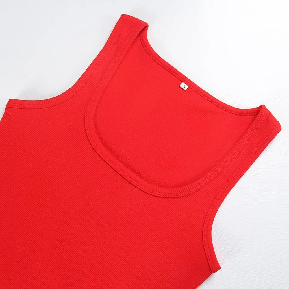 Artfish Women Sleeveless Ribbed Fitted Scoop Neck Full Length Racerback Basic Tank Tops