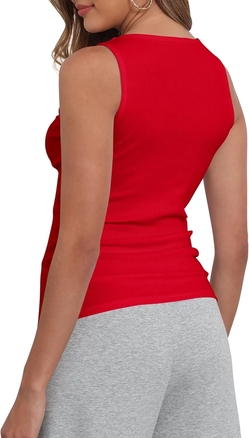 Artfish Women Sleeveless Ribbed Fitted Scoop Neck Full Length Racerback Basic Tank Tops
