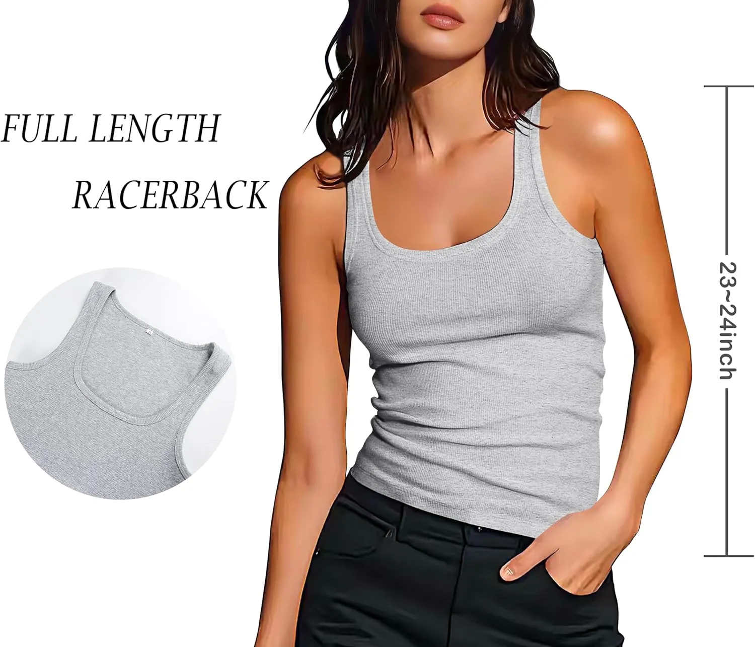 Artfish Women Sleeveless Ribbed Fitted Scoop Neck Full Length Racerback Basic Tank Tops