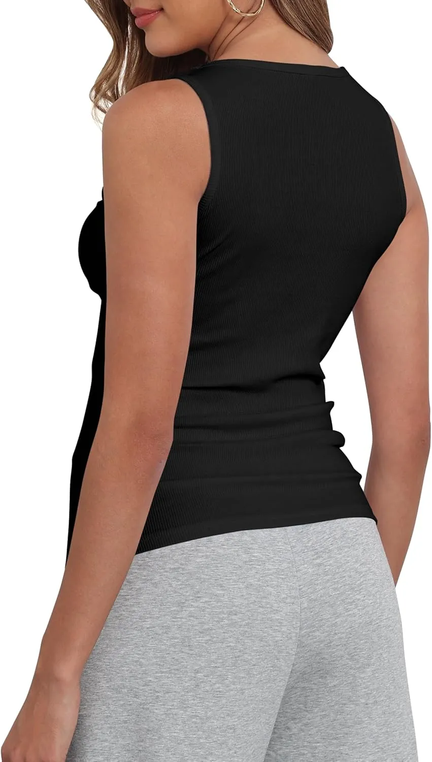 Artfish Women Sleeveless Ribbed Fitted Scoop Neck Full Length Racerback Basic Tank Tops