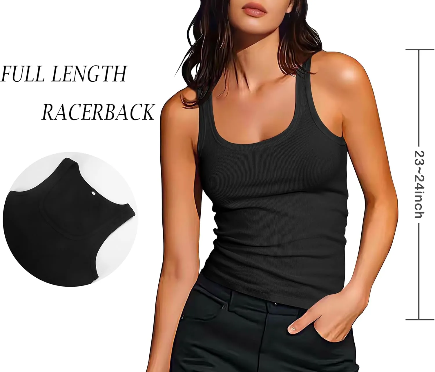 Artfish Women Sleeveless Ribbed Fitted Scoop Neck Full Length Racerback Basic Tank Tops