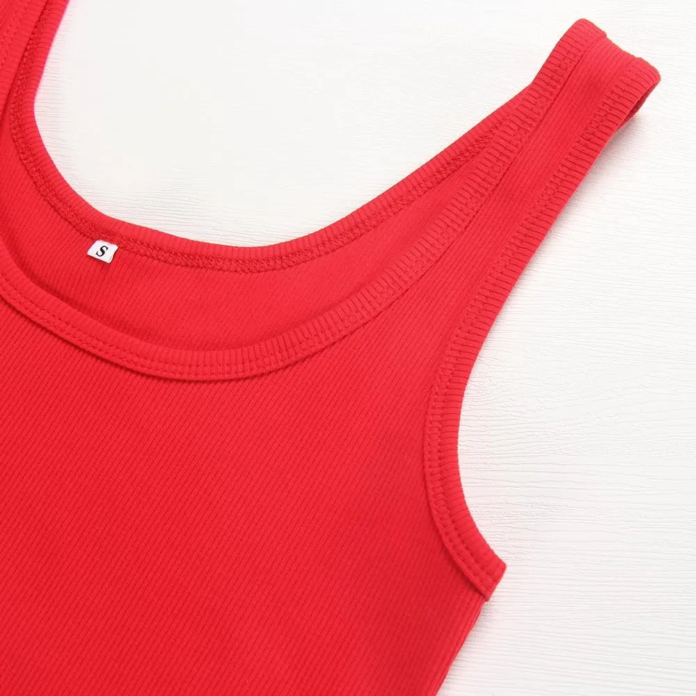 Artfish Women's Sleeveless Cotton Fitted Tank Top Form Fitting Scoop Neck Ribbed Knit Basic Cami Shirts