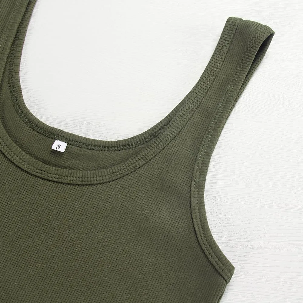 Artfish Women's Sleeveless Cotton Fitted Tank Top Form Fitting Scoop Neck Ribbed Knit Basic Cami Shirts
