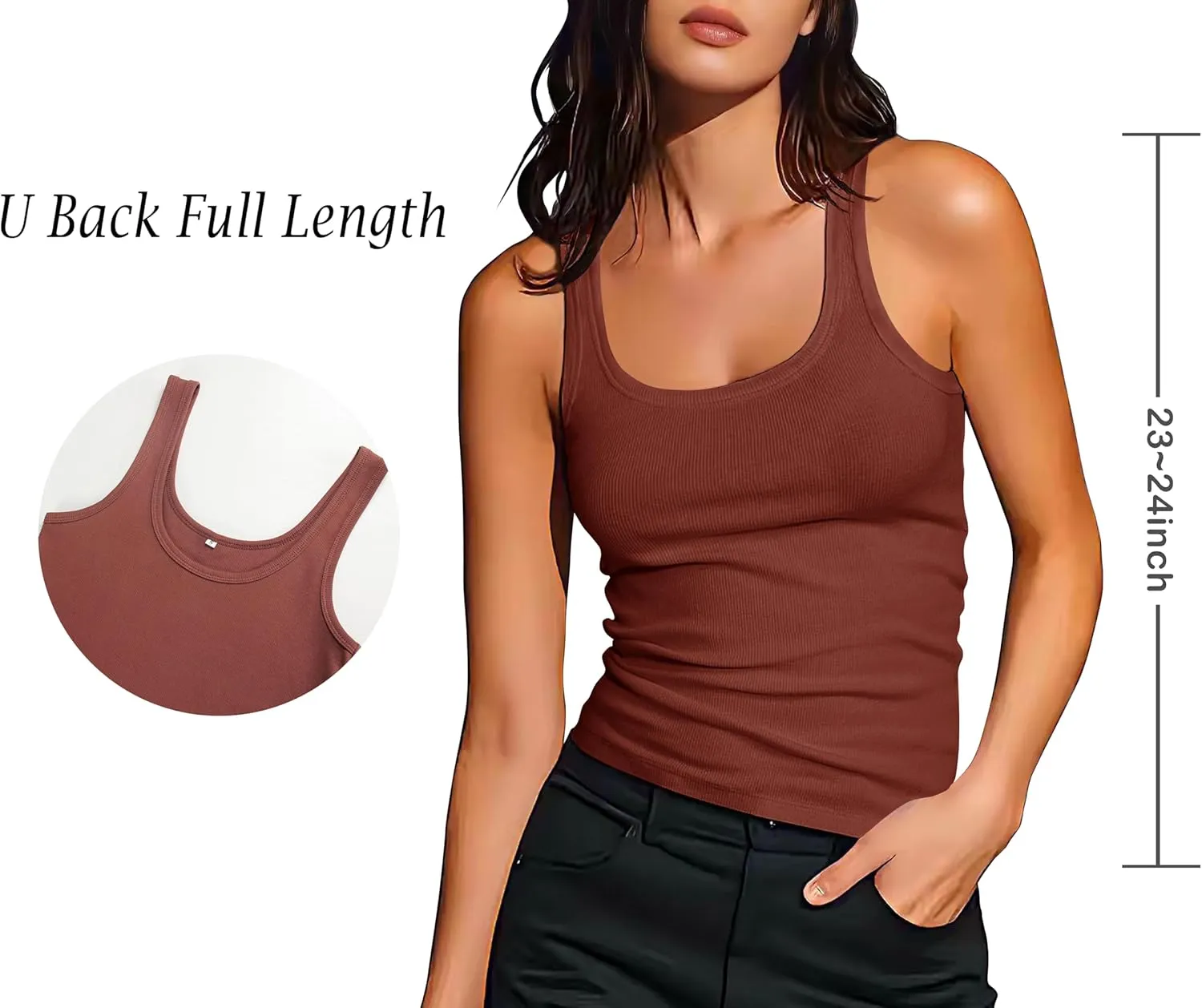 Artfish Women's Sleeveless Cotton Fitted Tank Top Form Fitting Scoop Neck Ribbed Knit Basic Cami Shirts
