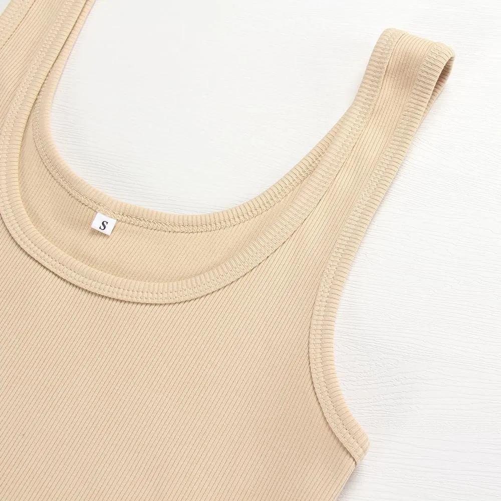 Artfish Women's Sleeveless Cotton Fitted Tank Top Form Fitting Scoop Neck Ribbed Knit Basic Cami Shirts