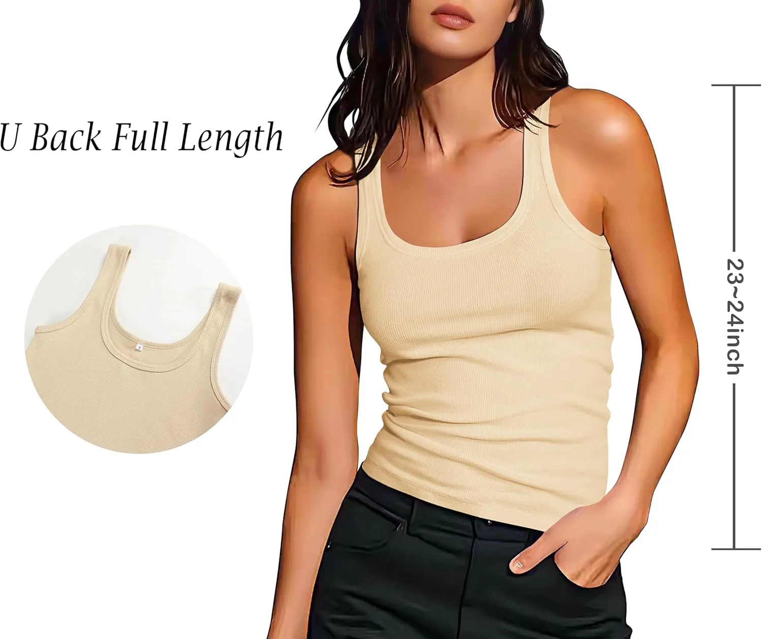 Artfish Women's Sleeveless Cotton Fitted Tank Top Form Fitting Scoop Neck Ribbed Knit Basic Cami Shirts