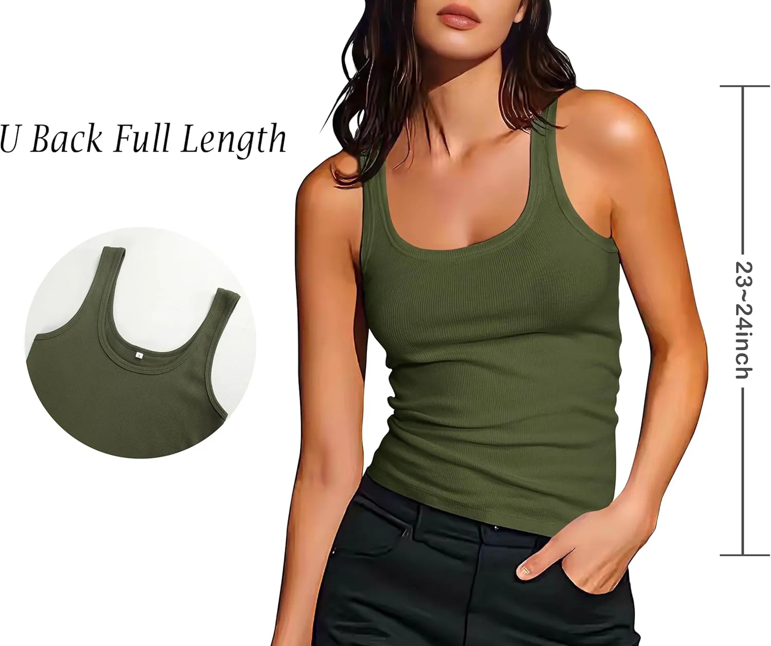 Artfish Women's Sleeveless Cotton Fitted Tank Top Form Fitting Scoop Neck Ribbed Knit Basic Cami Shirts
