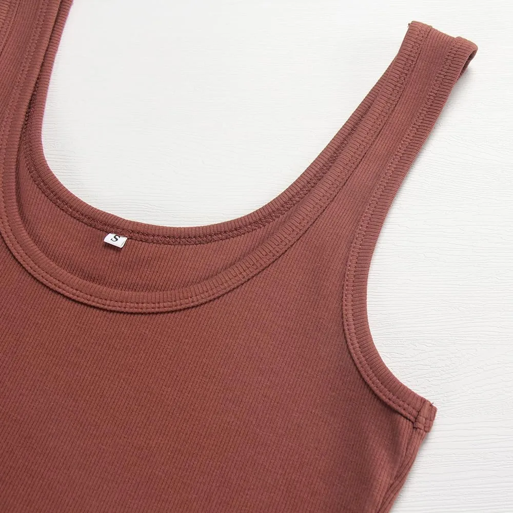 Artfish Women's Sleeveless Cotton Fitted Tank Top Form Fitting Scoop Neck Ribbed Knit Basic Cami Shirts