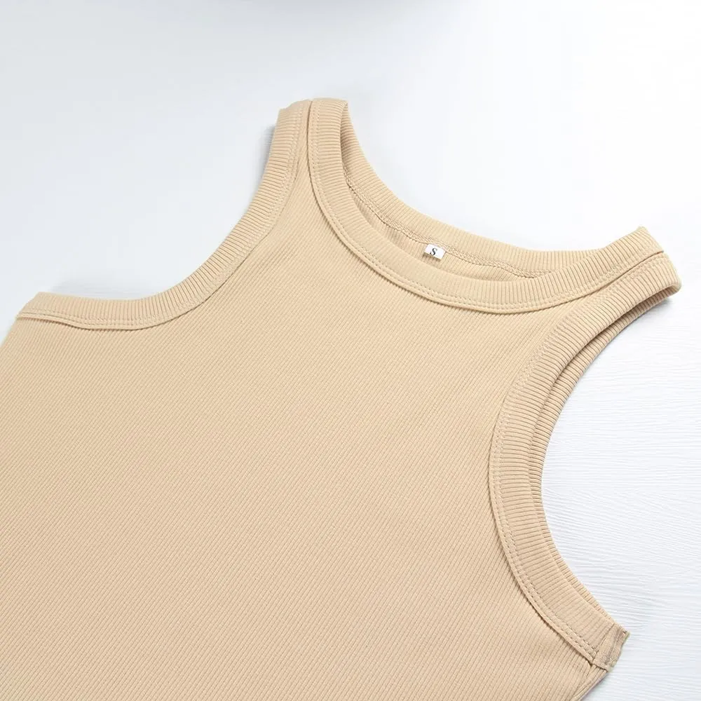 Artfish Women's Sleeveless Full Length Ribbed Fitted Racerback Workout Crew High Neck Basic Tank Top