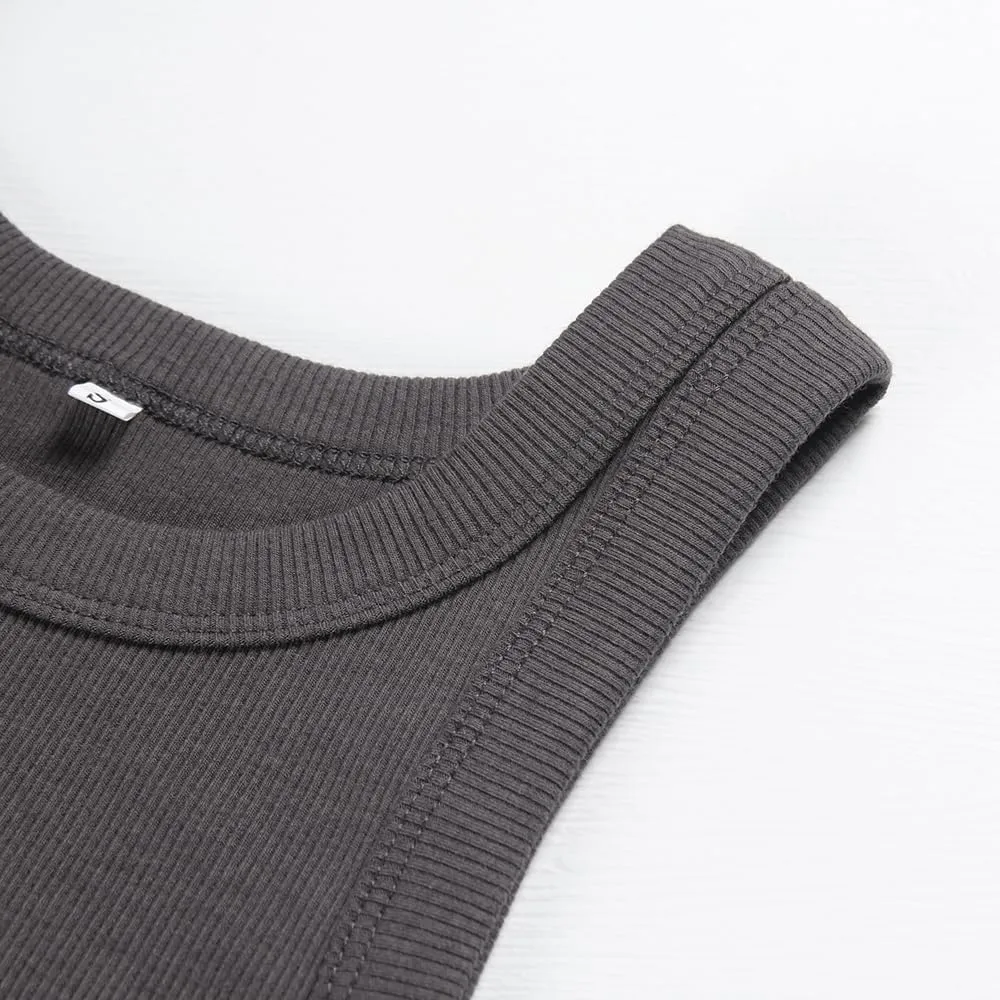 Artfish Women's Sleeveless Full Length Ribbed Fitted Racerback Workout Crew High Neck Basic Tank Top