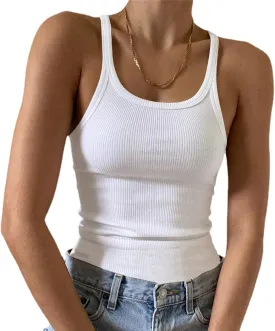 Artfish Women's Sleeveless Tank Top Form Fitting Scoop Neck Ribbed Knit Basic Cami Shirts