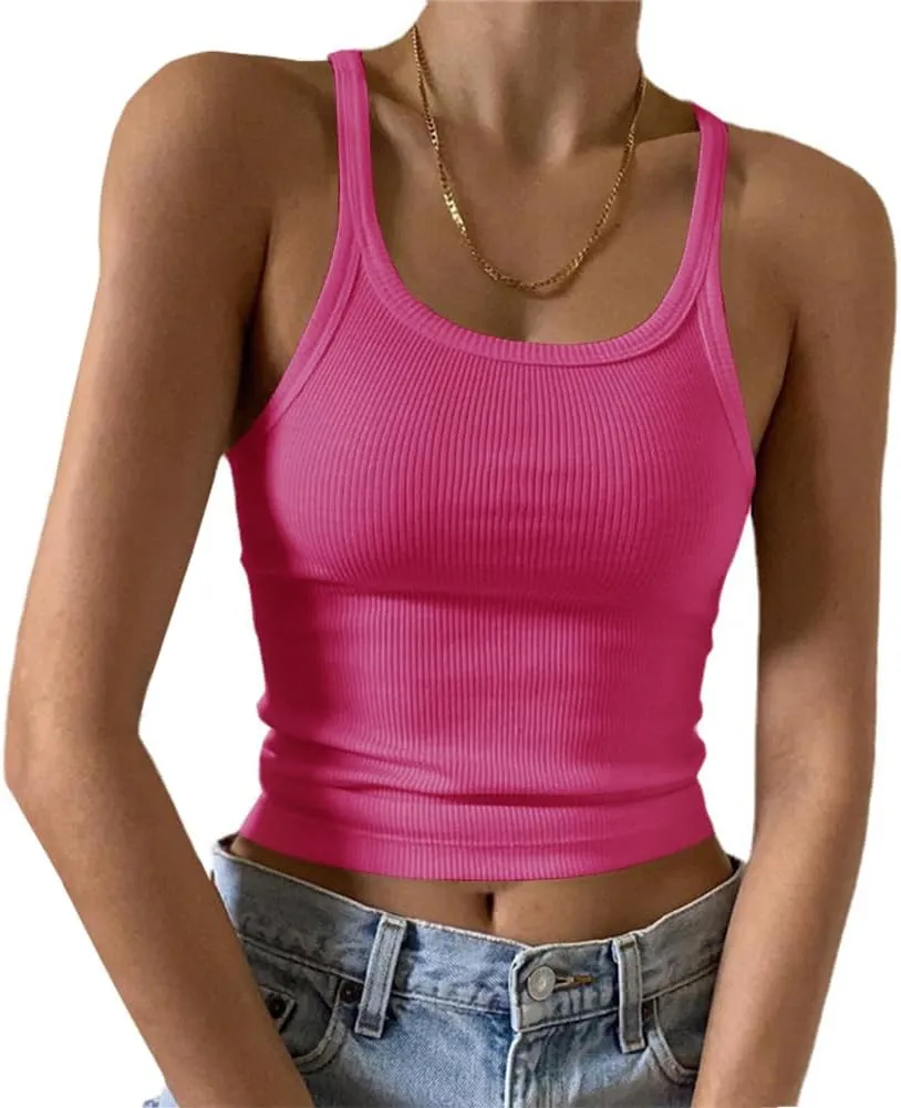 Artfish Women's Sleeveless Tank Top Form Fitting Scoop Neck Ribbed Knit Basic Cami Shirts