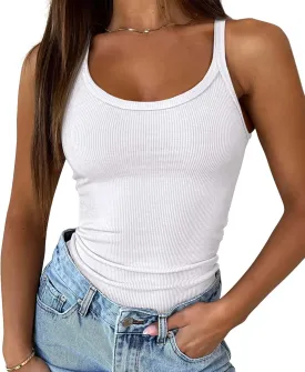 ATHMILE Women Tank Top Sleeveless Scoop Neck Form Fitting Ribbed Knit Basic Cami Shirts