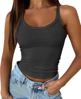 ATHMILE Women Tank Top Sleeveless Scoop Neck Form Fitting Ribbed Knit Basic Cami Shirts