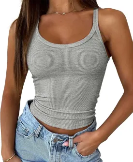 ATHMILE Women Tank Top Sleeveless Scoop Neck Form Fitting Ribbed Knit Basic Cami Shirts