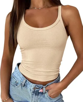 ATHMILE Women Tank Top Sleeveless Scoop Neck Form Fitting Ribbed Knit Basic Cami Shirts