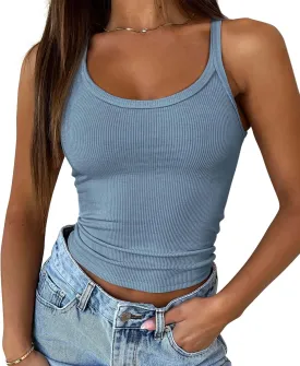 ATHMILE Women Tank Top Sleeveless Scoop Neck Form Fitting Ribbed Knit Basic Cami Shirts