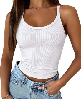 ATHMILE Women Tank Top Sleeveless Scoop Neck Form Fitting Ribbed Knit Basic Cami Shirts