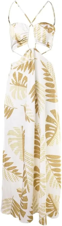 CHICME Summer Maxi Dress for Women Floral Halter Sleeveless A-Line Sundress Casual Waist Hollow Out Beach Dress