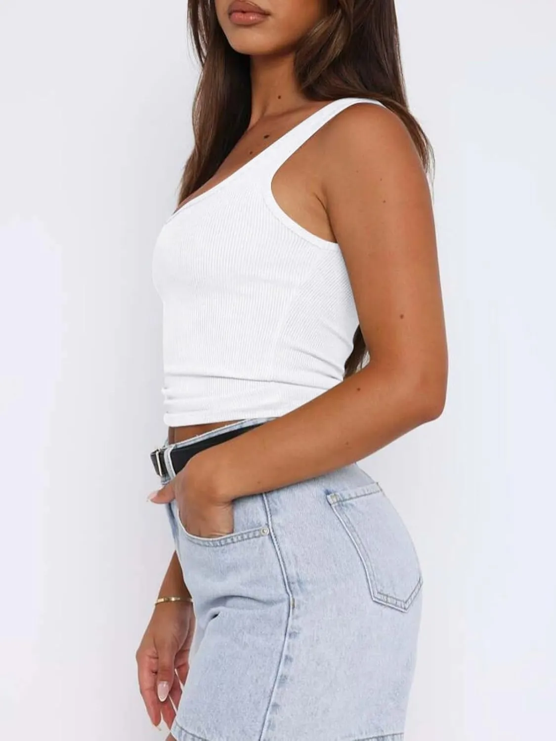 CITASHON 95% Cotton Ribbed Crop Tank Tops for Women Slim Fitted Scoop Neck Basic Cropped Tank Top Layering Shirts