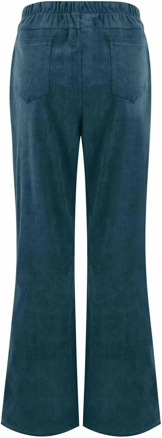 Corduroy Pants Women Casual Elastic High Waisted Flare Pants Bell Bottom Comfy Work Pants Cord Trousers Pants