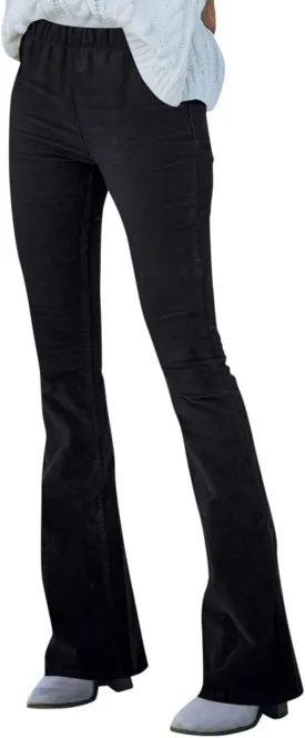 Corduroy Pants Women Casual Elastic High Waisted Flare Pants Bell Bottom Comfy Work Pants Cord Trousers Pants