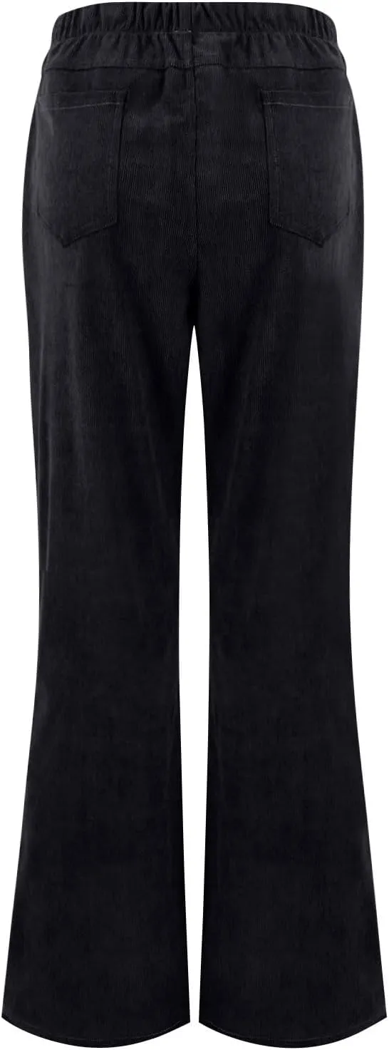 Corduroy Pants Women Casual Elastic High Waisted Flare Pants Bell Bottom Comfy Work Pants Cord Trousers Pants