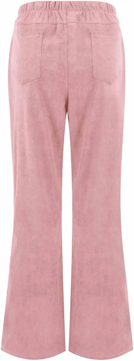 Corduroy Pants Women Casual Elastic High Waisted Flare Pants Bell Bottom Comfy Work Pants Cord Trousers Pants