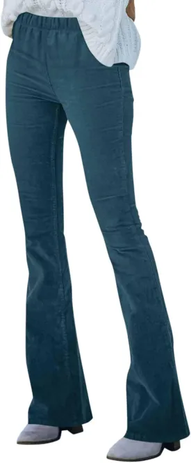 Corduroy Pants Women Casual Elastic High Waisted Flare Pants Bell Bottom Comfy Work Pants Cord Trousers Pants